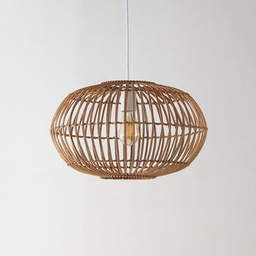 Leo 17.5" Farmhouse Coastal Rattan 180" Cord Plug-In or Hardwired LED Pendant - JONATHAN Y